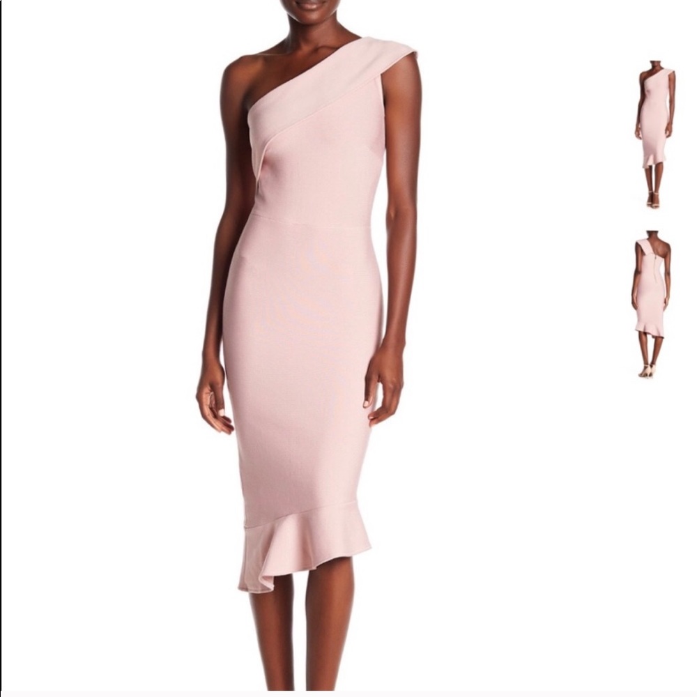 One Shoulder Bandage Ruffle Fitted Dress